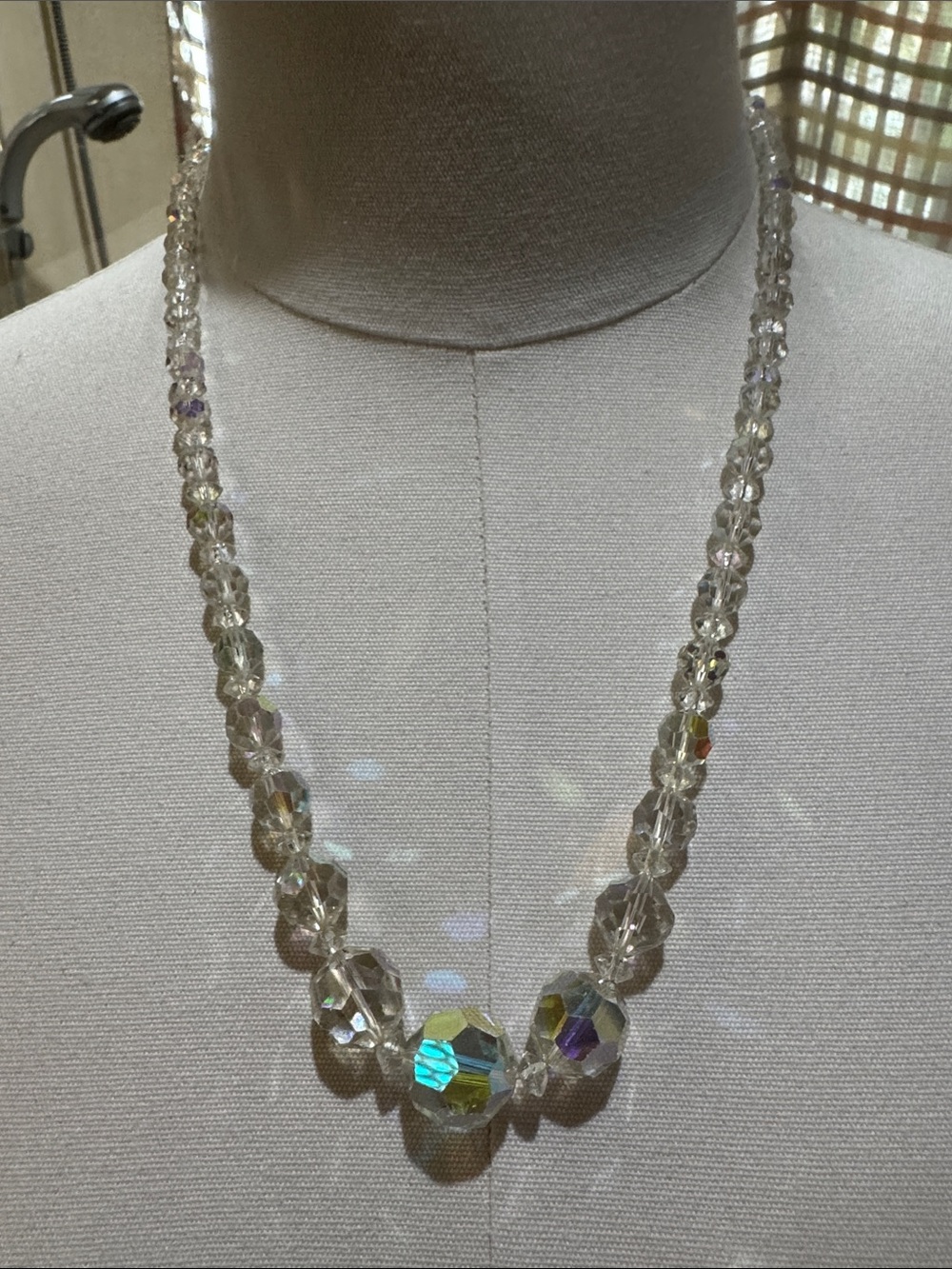 Vintage Crystal Aurora Faceted Bead Necklace - Clear